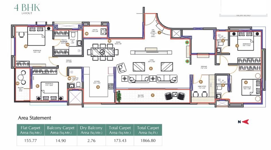 Urban-Soumitra-Floor-Plan-4 BHK-1866 Sqft